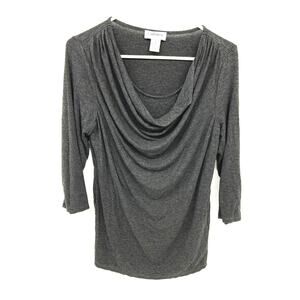 Womens Carmen Marc Valvo Draped Gray Blouse 3/4 Sleeve Size L